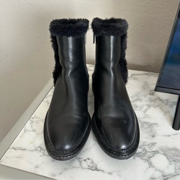 Aquatalia Onita Calf Weatherproof Black Fur-Lined Ankle Boots Size 7.5 - Picture 5 of 13